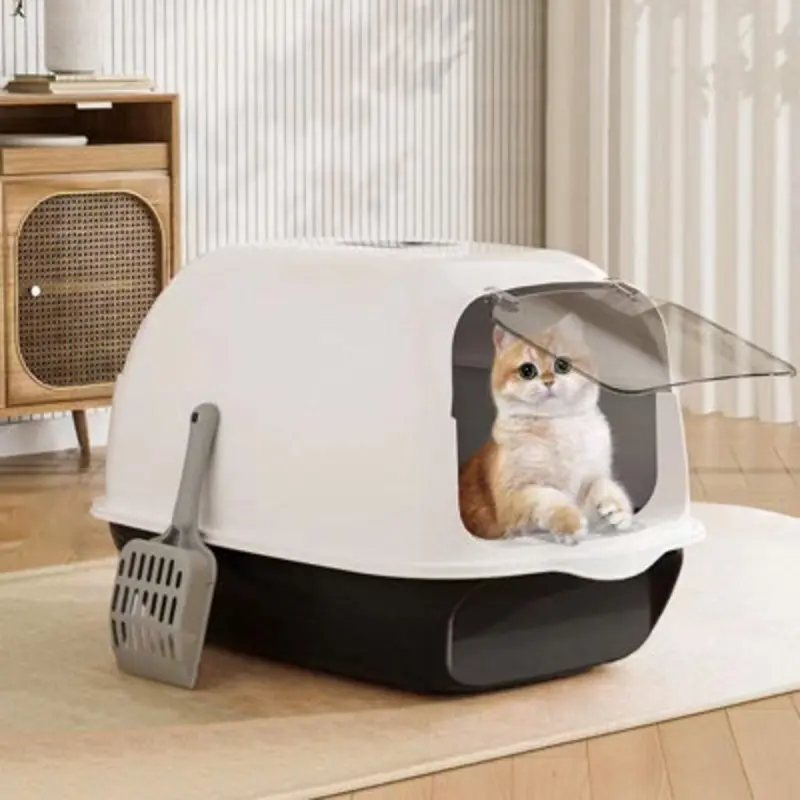Thehotsale Large Detachable Enclosed 180 Degree Flip-Top Cat Litter Box With Scoop