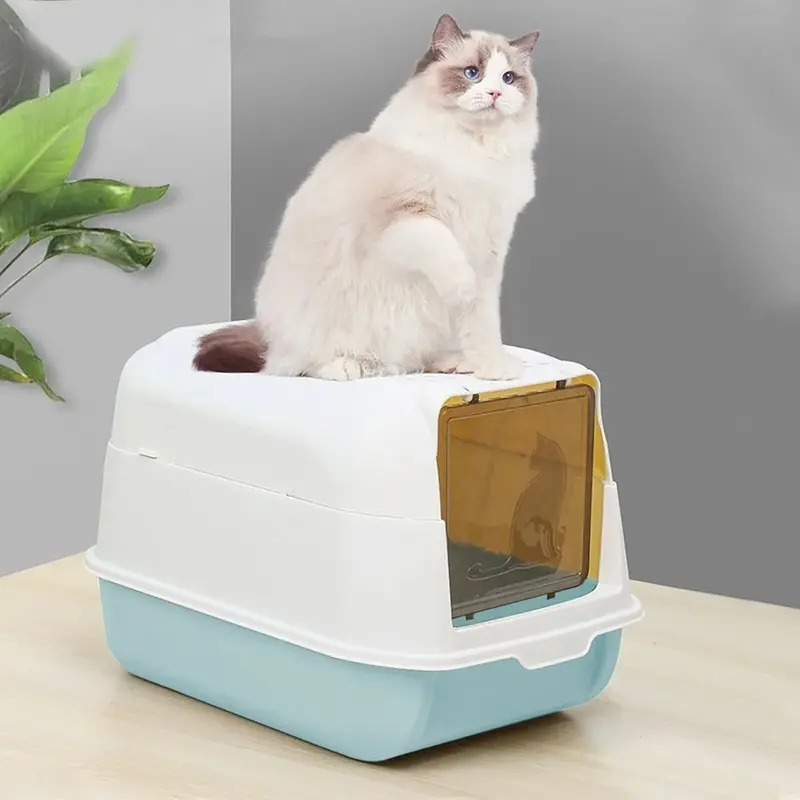 Voltsify Hooded Top Entry Cat Litter Box With Scoop Large