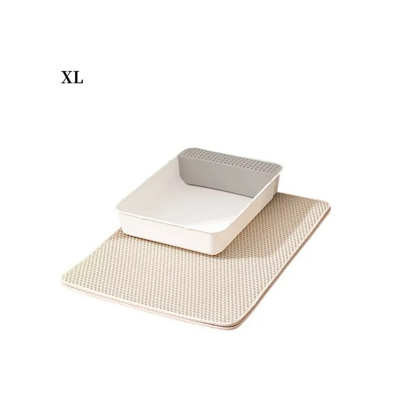 (Khaki, XL) Litter Doublelayer Cat Mat Waterproof Anti Slip Splash Tray Pad Eva Rug Pet