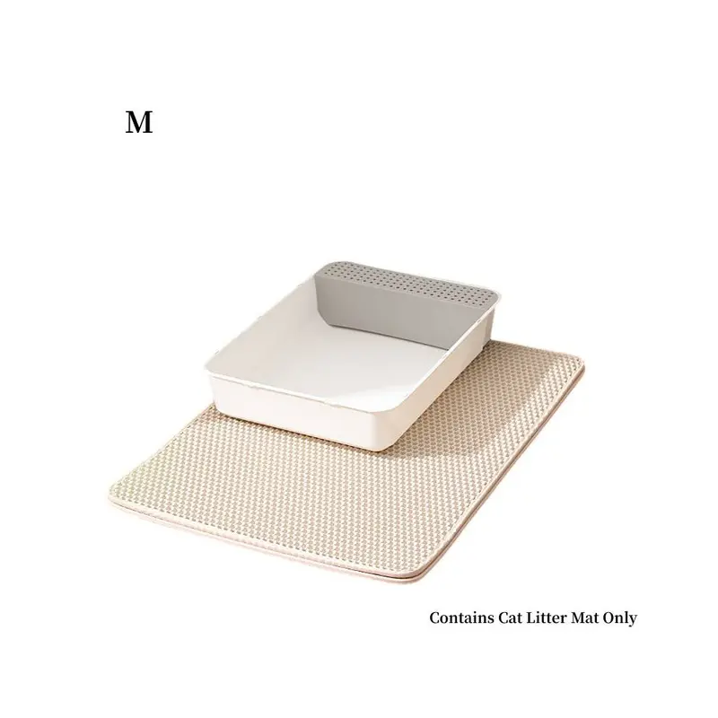 (Khaki, M) Cat Doublelayer Litter Mat Waterproof Anti Slip Splash Tray Pad Pet Rug Eva