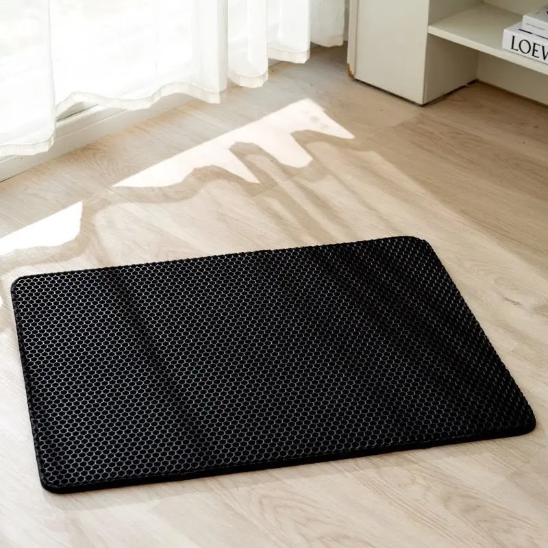 Pets Villa Black Double Layer Eva Cat Litter Mat | Size: Xxl 120*70Cm | Color: