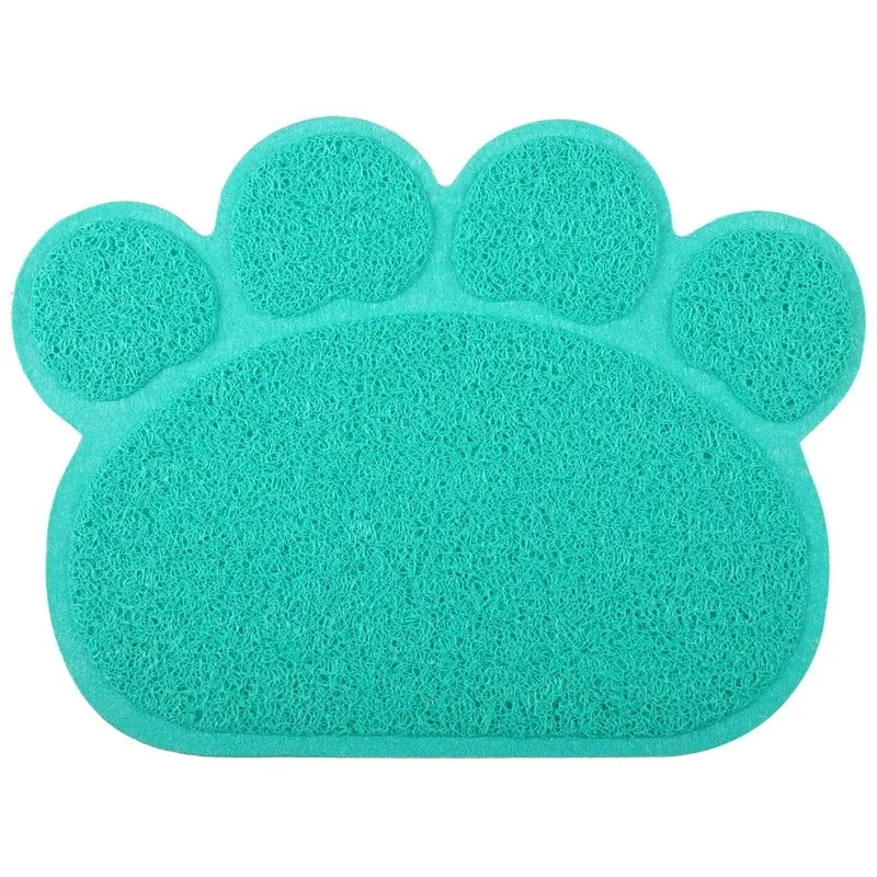Dm Turquoise Paw-Shaped Cat Litter Tray Mat,40X30 Cm (Turquoise)