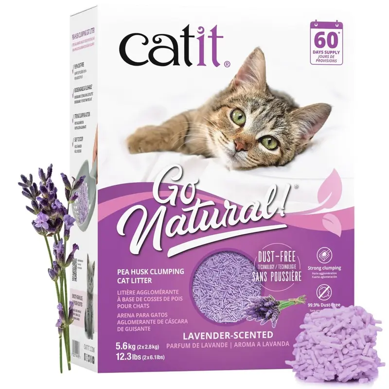 Catit Lavender Go Natural! Clumping Pea Pod Cat Litter Scented X 2.8Kg (5.6Kg) Size 2