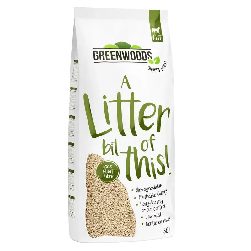 Greenwoods Plant Fibre Natural Clumping Litter - 30L (Approx. 12.9Kg)