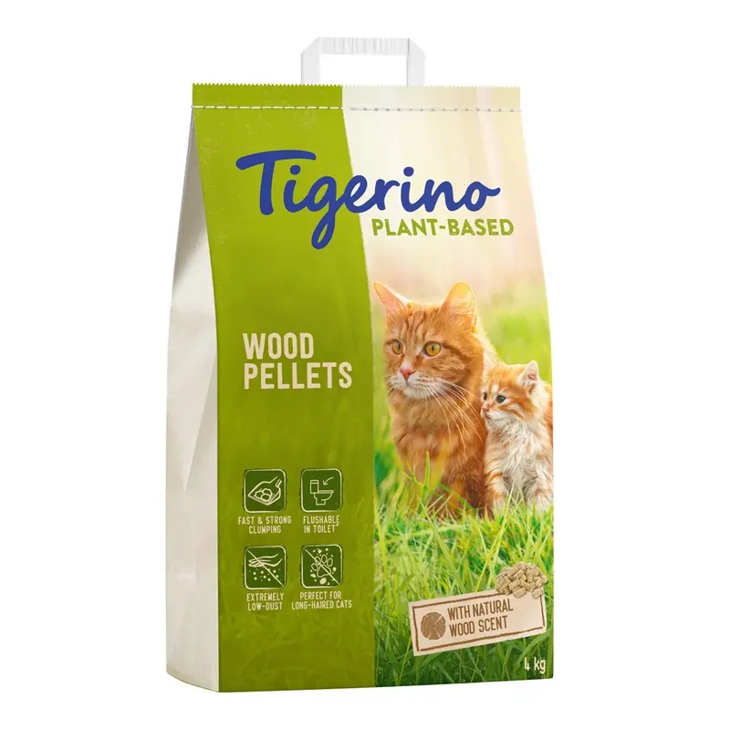 Tigerino Plant-Based Litter Wood Pellets - Natural Wood Scent (Unscented) - 8L (4Kg)