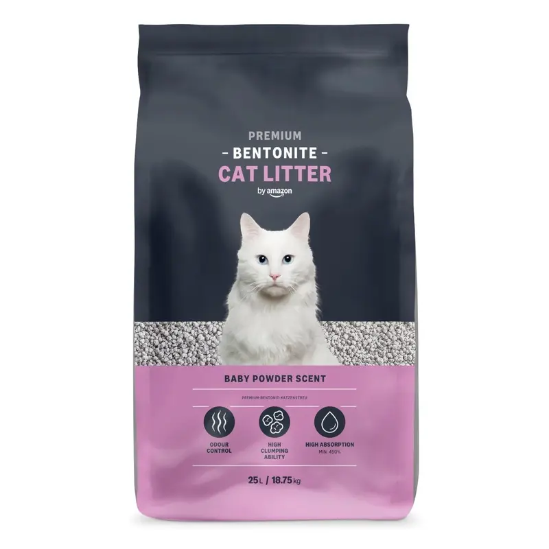 by Amazon Bentonite Premium Cat Litter, Baby Powder Scent, 25L (Pack of 1)