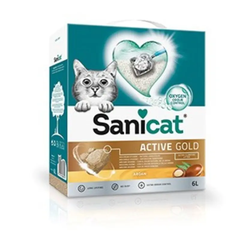 Sanicat Active Ultra Clumping Cat Litter With Argan - Litres Gold Size 6