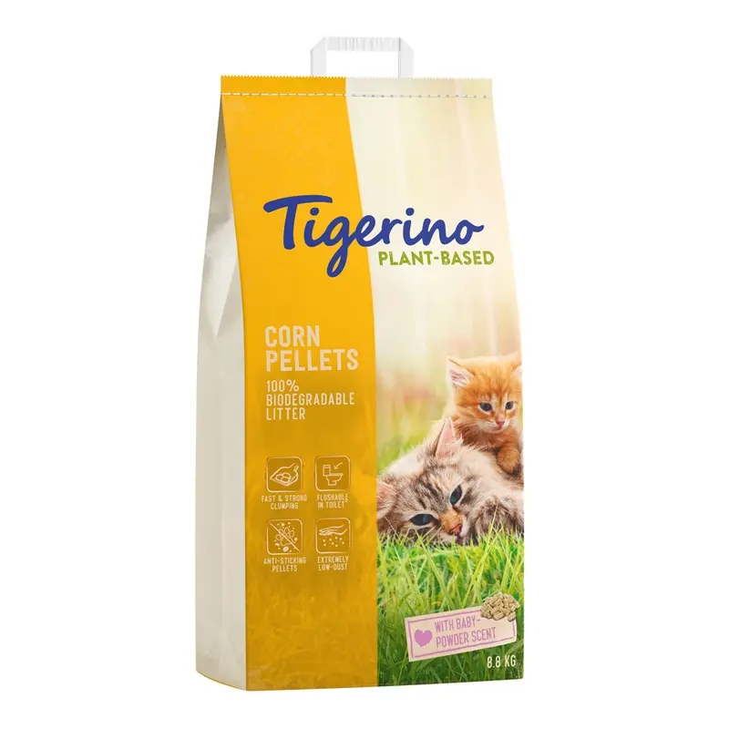 Tigerino Plant-Based Litter Corn Pellets - Baby Powder Scent - 14L