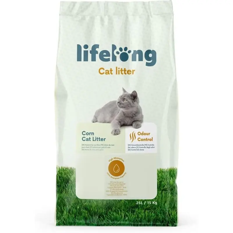 Lifelong Amazon Brand - Clumping Corn Cat Litter, Unscented, 25 (Pack Of 1) 25L