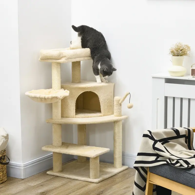 Pawhut Cat Tree Tower Activity Centre With Scratching Post Cream