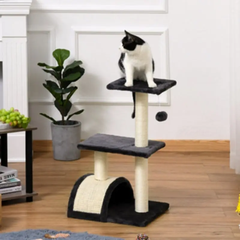 Pawhut Cat Tree Tower With Sisal Scratch Post, Arc Perch, 72Cm, Black