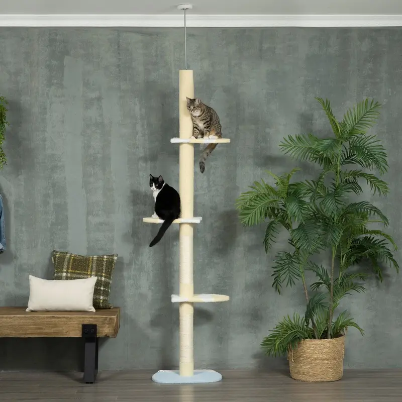 Pawhut Height Adjustable Cat Tower With Anti-Slip Kit Yellow