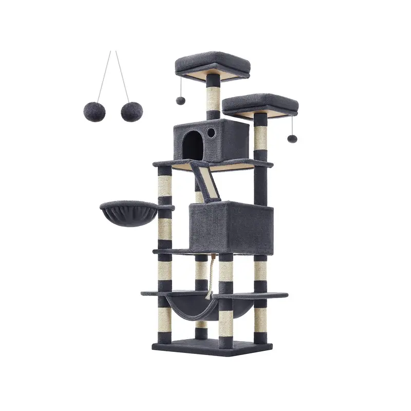 Tall Cat Tree Activity Centre with 13 Scratching Posts, Smoky Grey / L (55 x 45 x 168 cm)