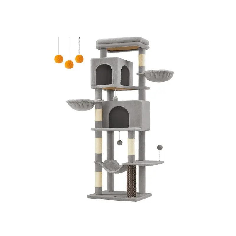 175 cm Tall Cat Tree with 5 Scratching Posts, Dove Grey