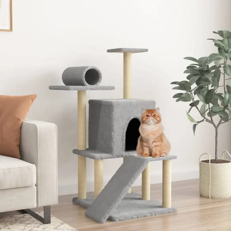 Berkfield Home Unisex Grey Cat Tree With Sisal Scratching Posts Light 110.5 Cm