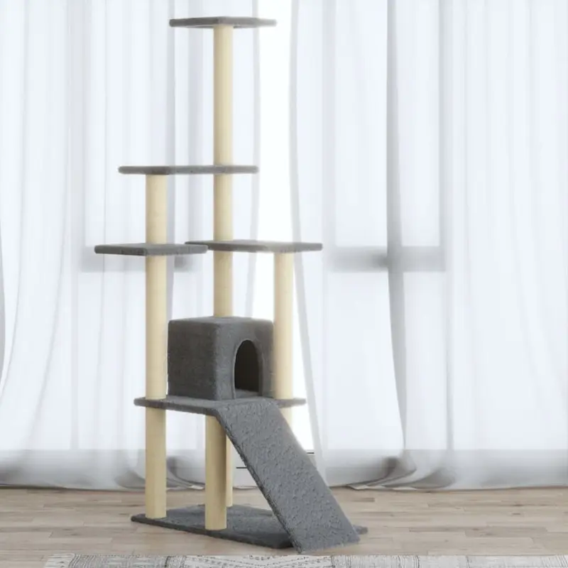 Berkfield Home Unisex Grey Cat Tree With Sisal Scratching Posts Light 155 Cm