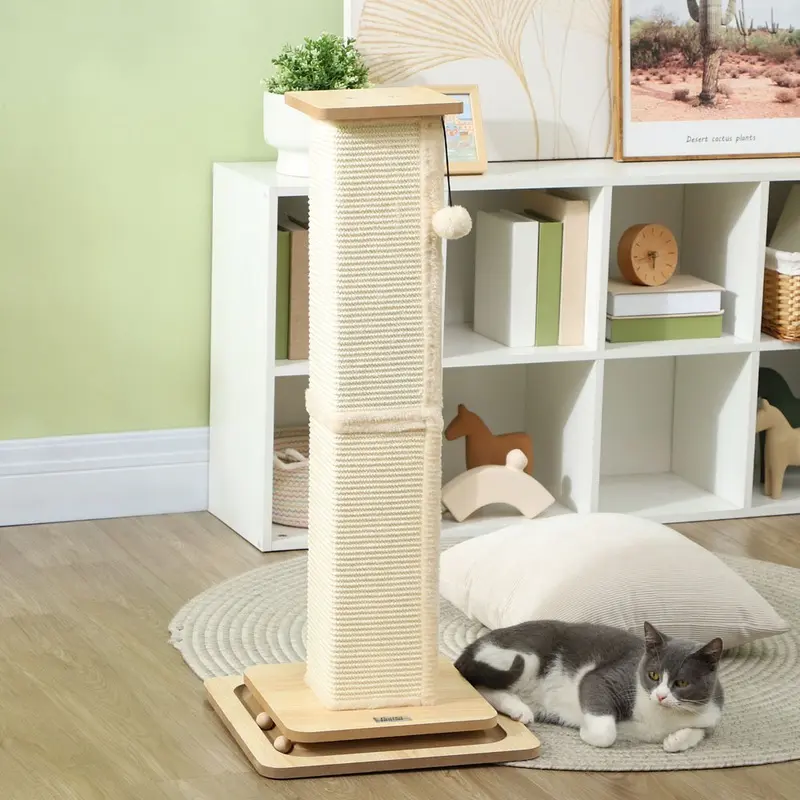 Pawhut 87Cm Cat Scratching Post 3 In 1 Cat Scratcher W/ Track Ball Toy