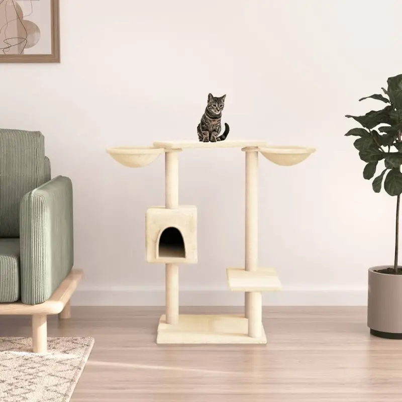 Berkfield Home Unisex Beige Cat Tree With Scratching Posts Cream 82 Cm