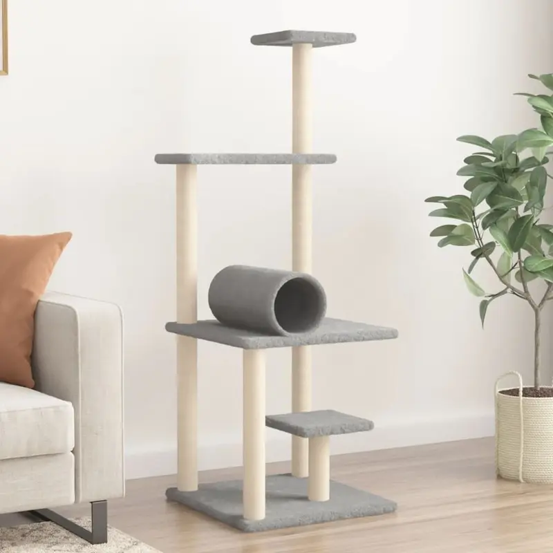 Berkfield Home Unisex Grey Cat Tree With Sisal Scratching Posts Light 136 Cm