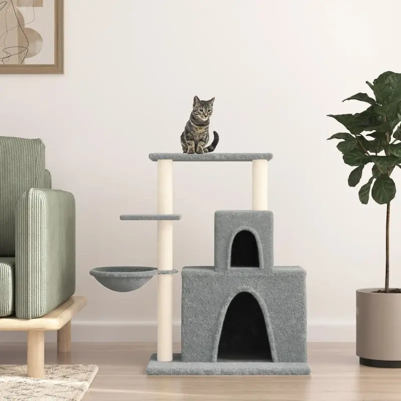 Berkfield Home Unisex Grey Cat Tree With Sisal Scratching Posts Light 83 Cm