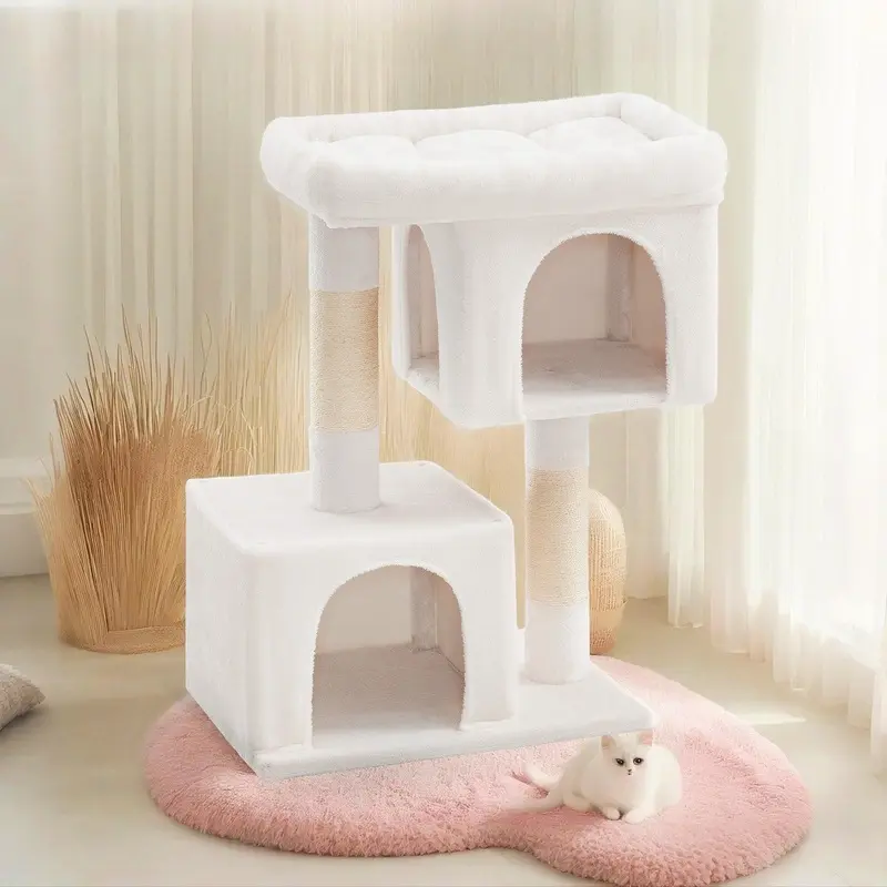 Cat Tree, Cat Tower, with Large Cat Perch, Cream White / 68 x 48 x 101 cm