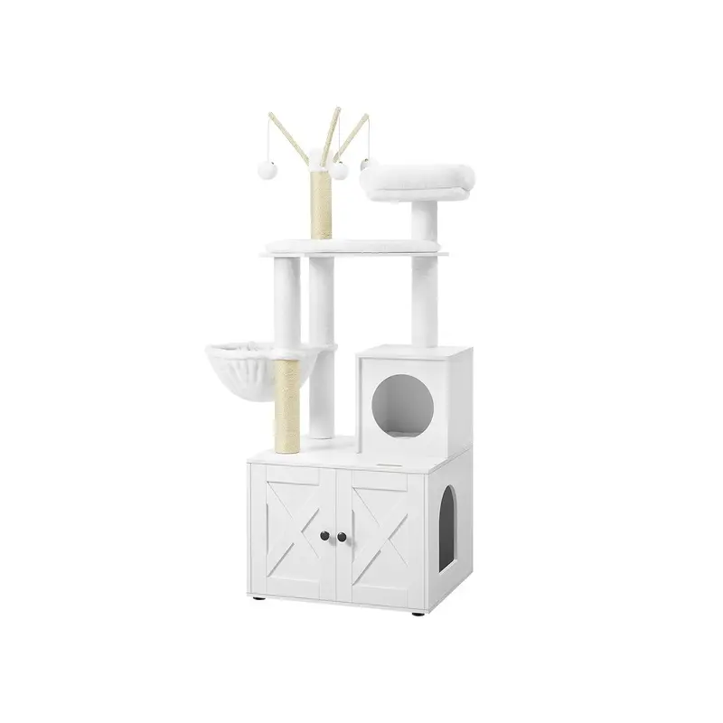 Cat Tree with Litter Box and Scratching Posts, Cloud White