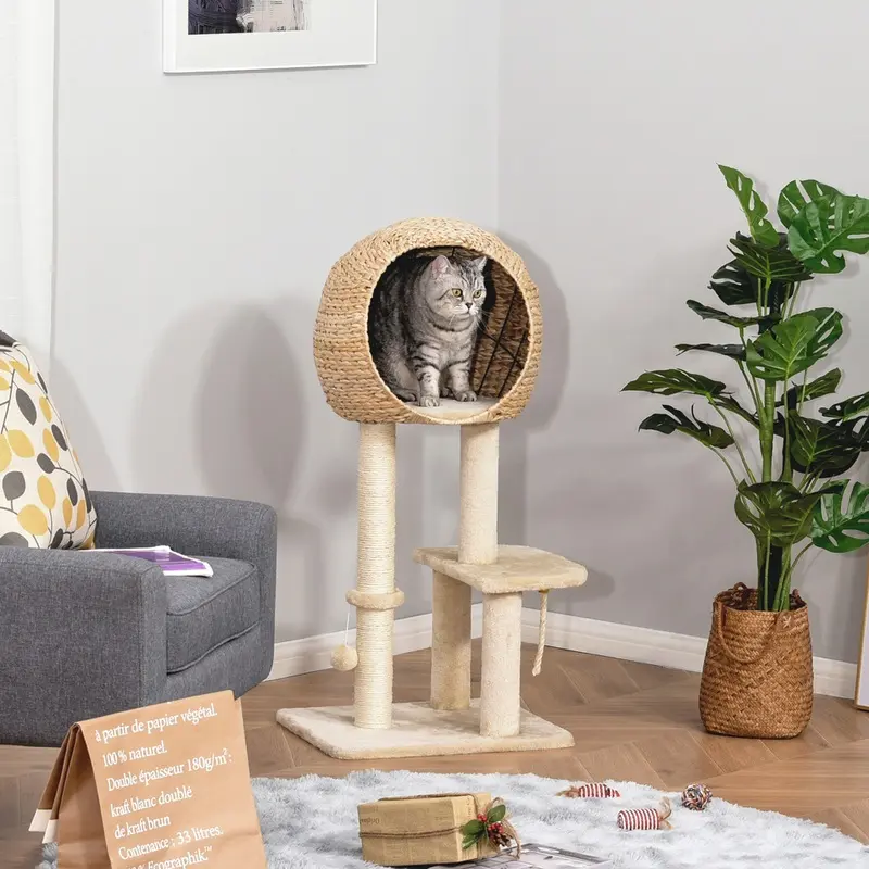 Pawhut Cat Tree Climbing Tower With Scratching Post Beige