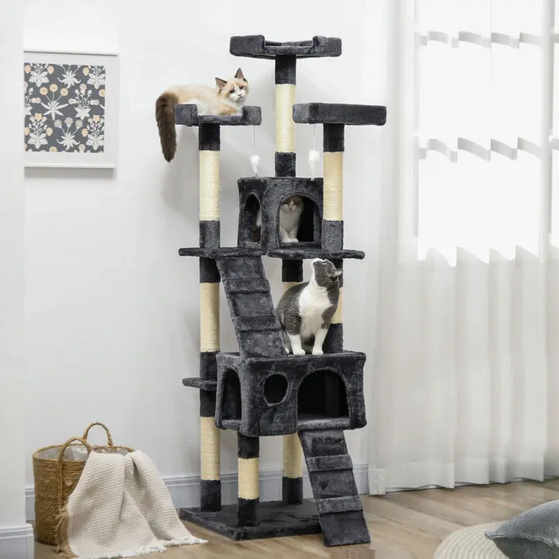 Pawhut Cat Tree Kitty Scratching Scratcher 173Cm Charcoal Grey