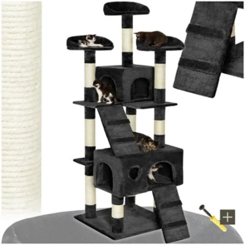 Tectake Black Cat Tree Mogli - 170 Cm, Sisal Cat Scratching Post Small