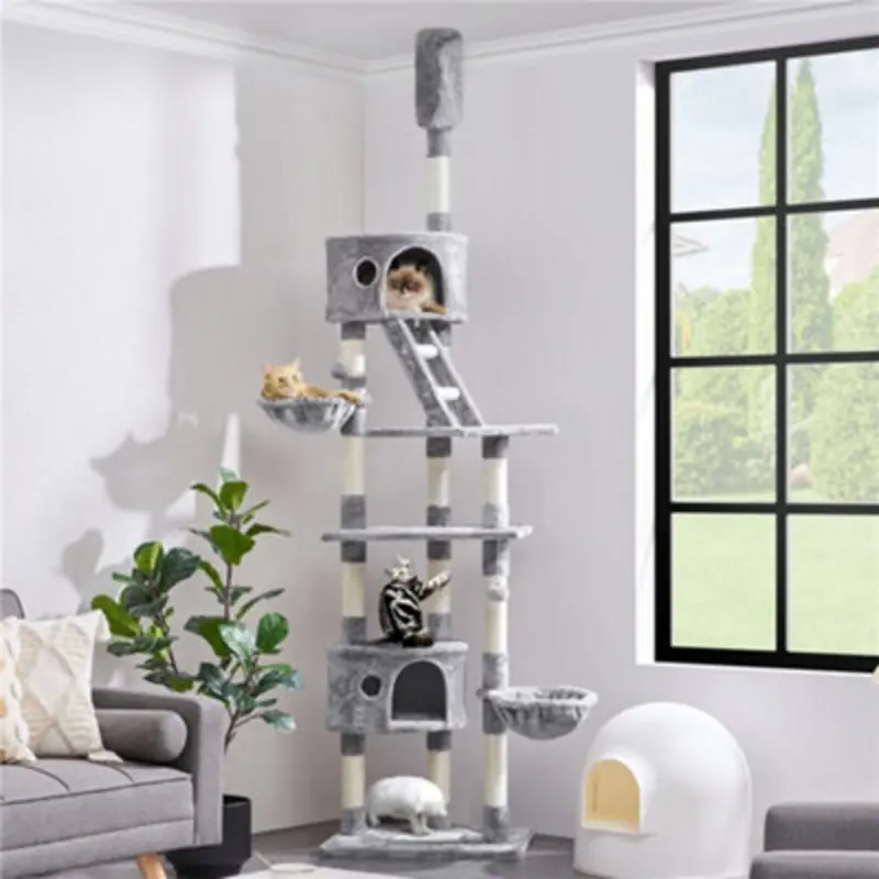 Yaheetech 255Cm Multilevel Cat Tree Plush Cat Tower Large Light/Grey