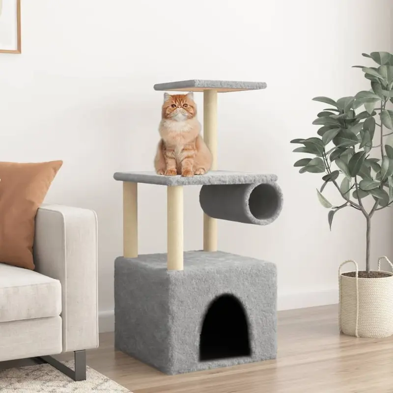 Berkfield Home Unisex Grey Cat Tree With Sisal Scratching Posts Light 109.5 Cm