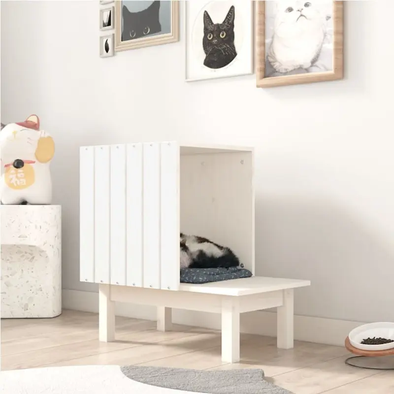 Berkfield Home Unisex White Cat House 60X36x60 Cm Solid Wood Pine