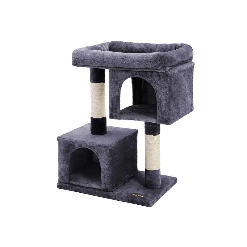 Cat Tree with 2 Cat Caves, Smoky Grey / 60 x 40 x 84 cm