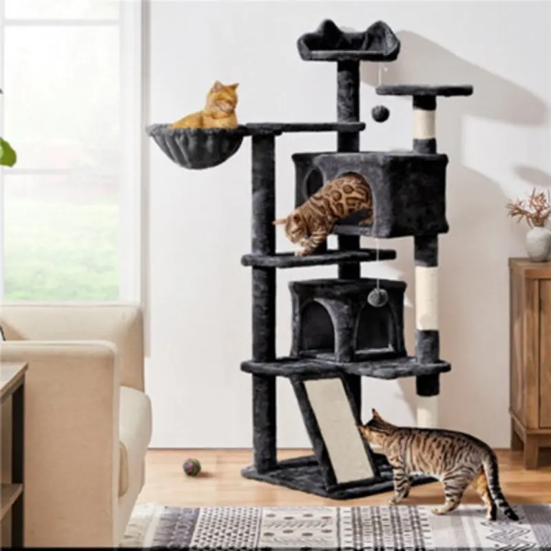 Yaheetech Black Cat Tree Tower With Condos & Dangling Balls & Platforms 144.5Cm