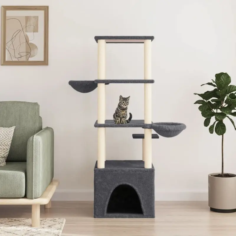 Berkfield Home Unisex Grey Cat Tree With Sisal Scratching Posts Dark 147 Cm
