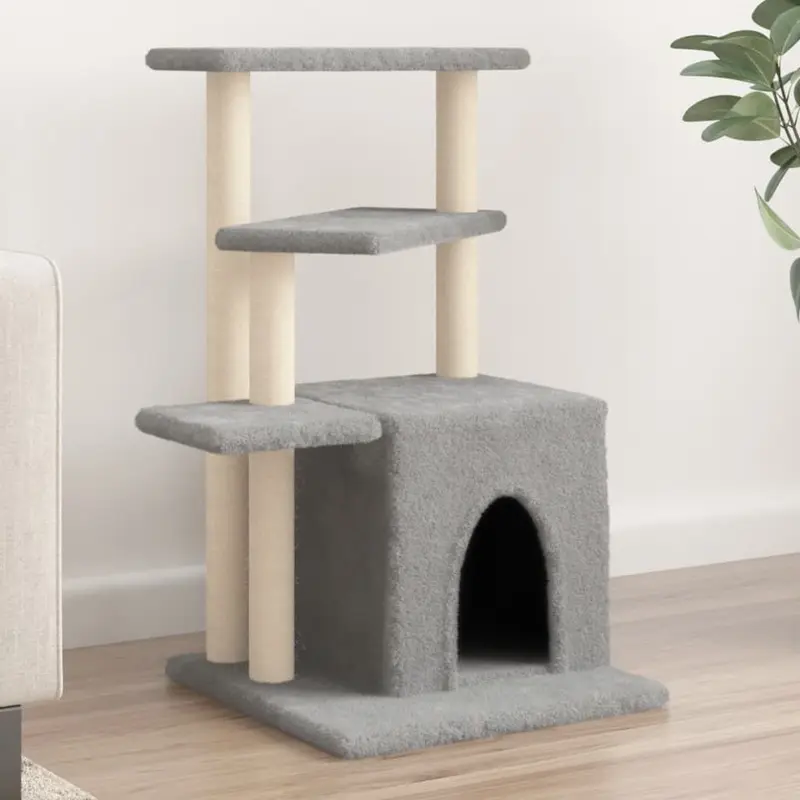 Berkfield Home Unisex Grey Cat Tree With Sisal Scratching Posts Light 83.5 Cm