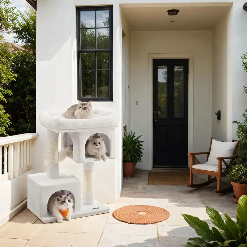 Cat Tree, Cat Tower, with Large Cat Perch, Cream White / 60 x 40 x 84 cm