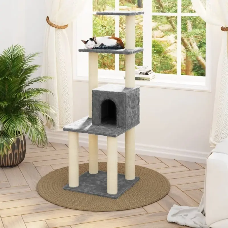 New Vidaxl Cat Tree With Sisal Scratching Posts Cat Play Tower Toy Light/Grey 171467
