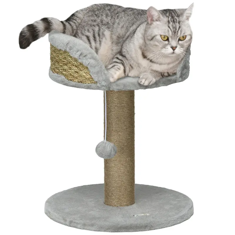 PawHut Cat Tree Tower with Scratching Posts, Grey   Aosom UK