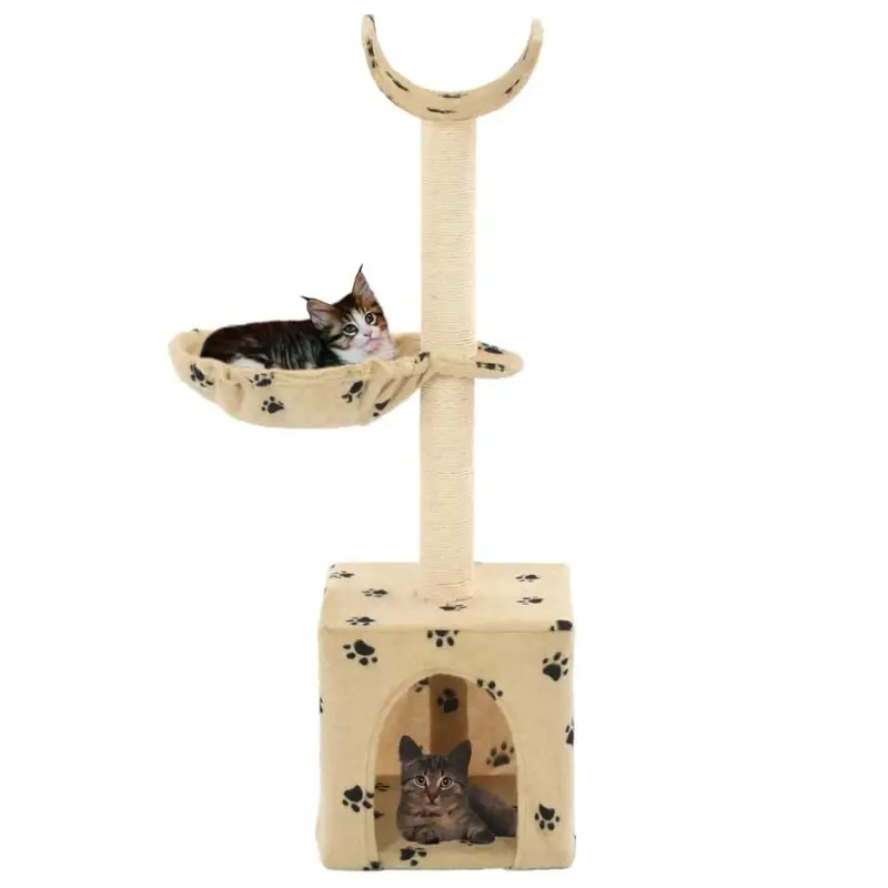 Vidaxl Beige Cat Tree With Sisal Scratching Posts Paw Prints Play Tower 105Cm