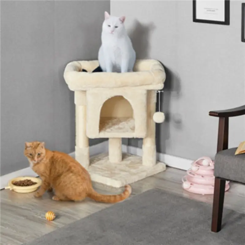 Yaheetech Beige 2-Level Cat Tree Tower With Wide Perch 59Cm