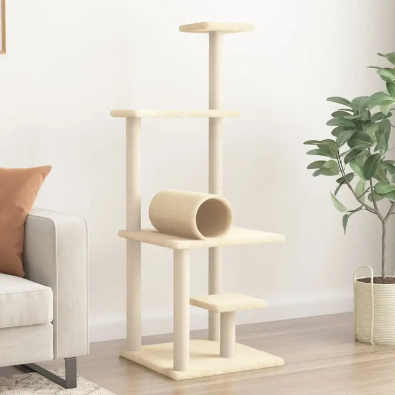 Berkfield Home Unisex Beige Cat Tree With Sisal Scratching Posts Cream 136 Cm