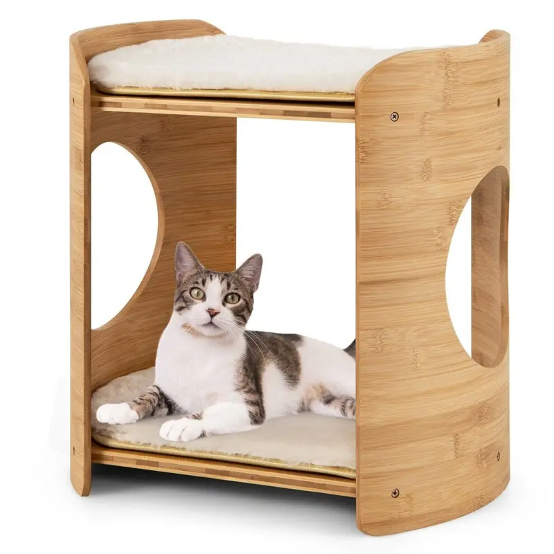 Costway Elevated Cat Bed Cat Tower 2-Tier Cute Cat Tree With Cat Perch Small