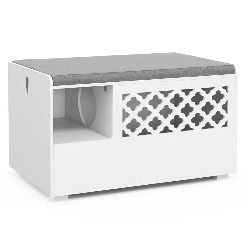 Costway White Cat Litter Box Enclosure With Removable Cushion And Door