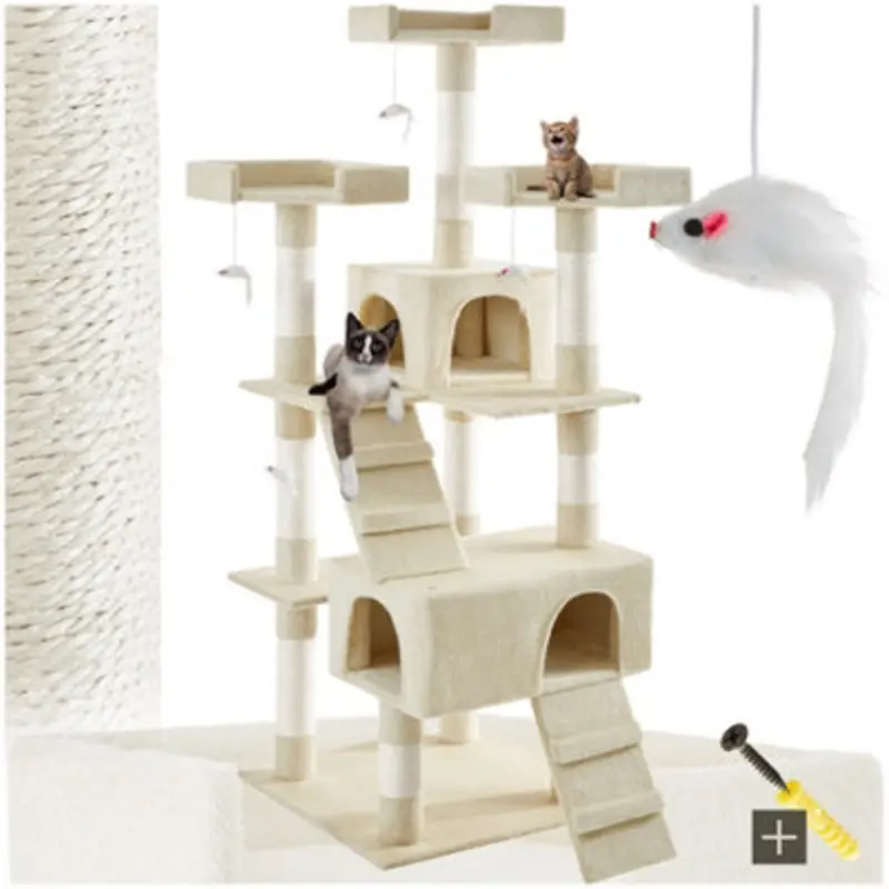 Tectake Cat Tree Barney - 170 Cm, Sisal Cat Scratching Posts - Beige