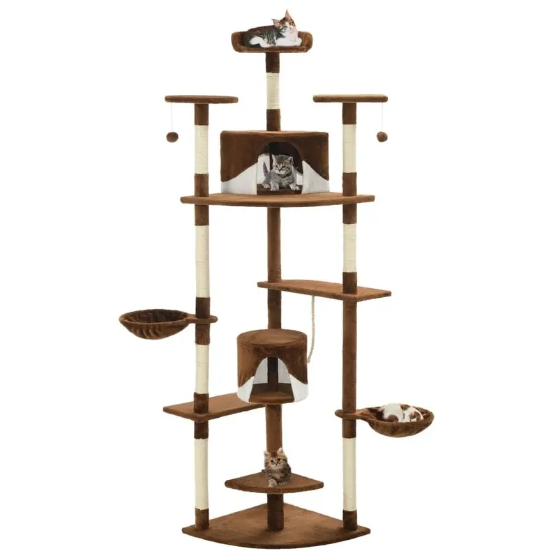 Berkfield Home Unisex Brown Cat Tree With Sisal Scratching Posts 203 Cm And White