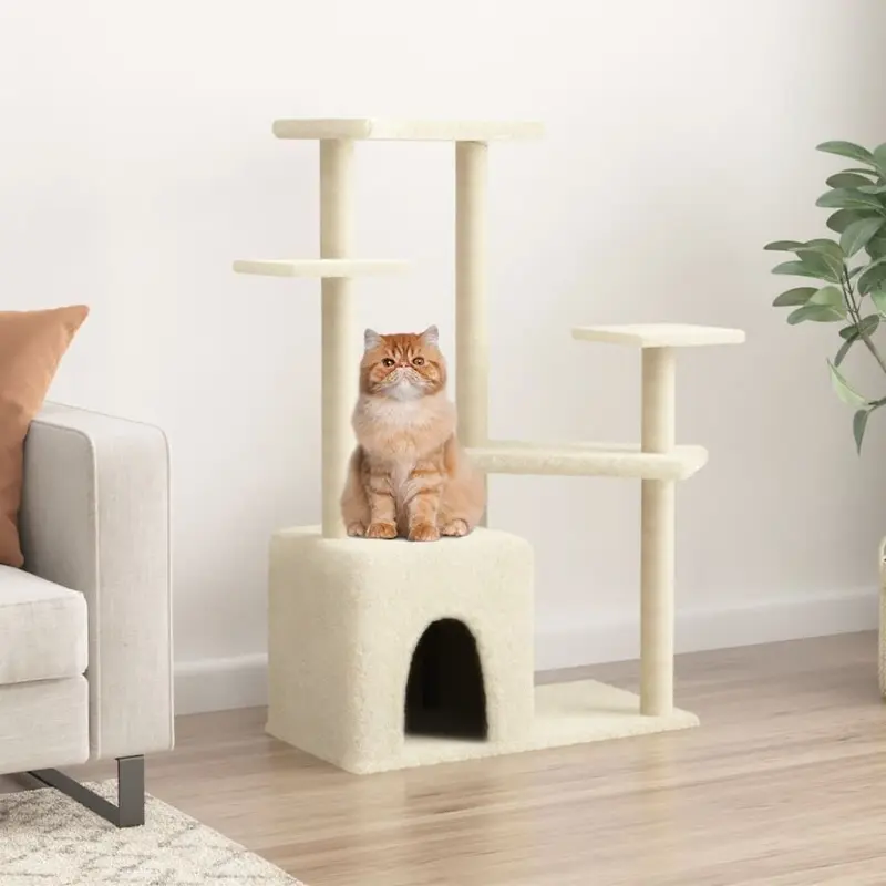 Berkfield Home Unisex Beige Cat Tree With Sisal Scratching Posts Cream 107.5 Cm