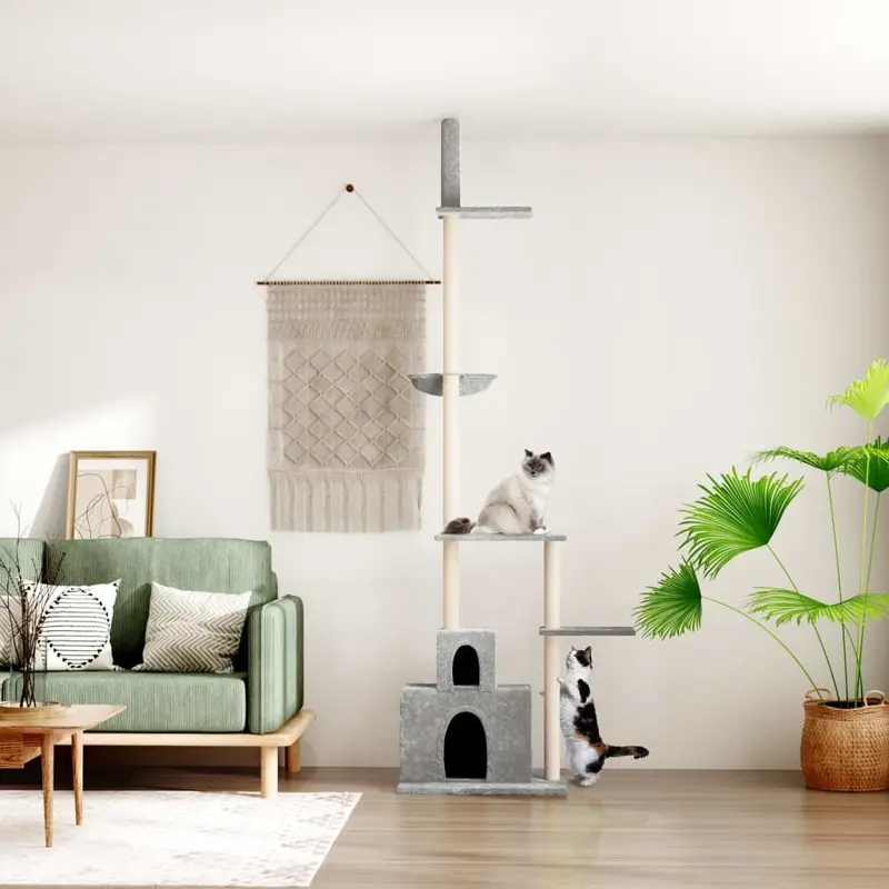 Berkfield Home Unisex Grey Floor To Ceiling Cat Tree Light 250.5-276.5 Cm