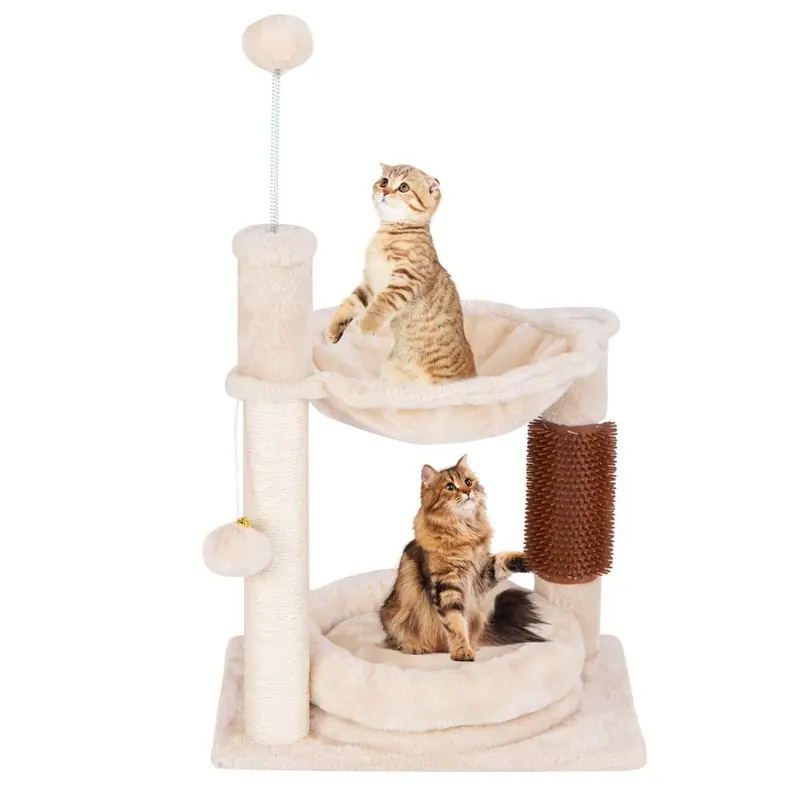 New Costway 4 In 1 Cat Tree 72 Cm Cat Tower W/ Cat Self Groomer & Scratching Post 4In