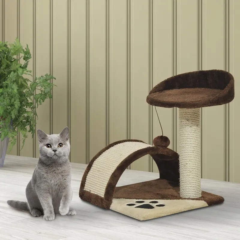 Pawhut Cat Tree Kitten Scratcher Sisal Home Play Brown